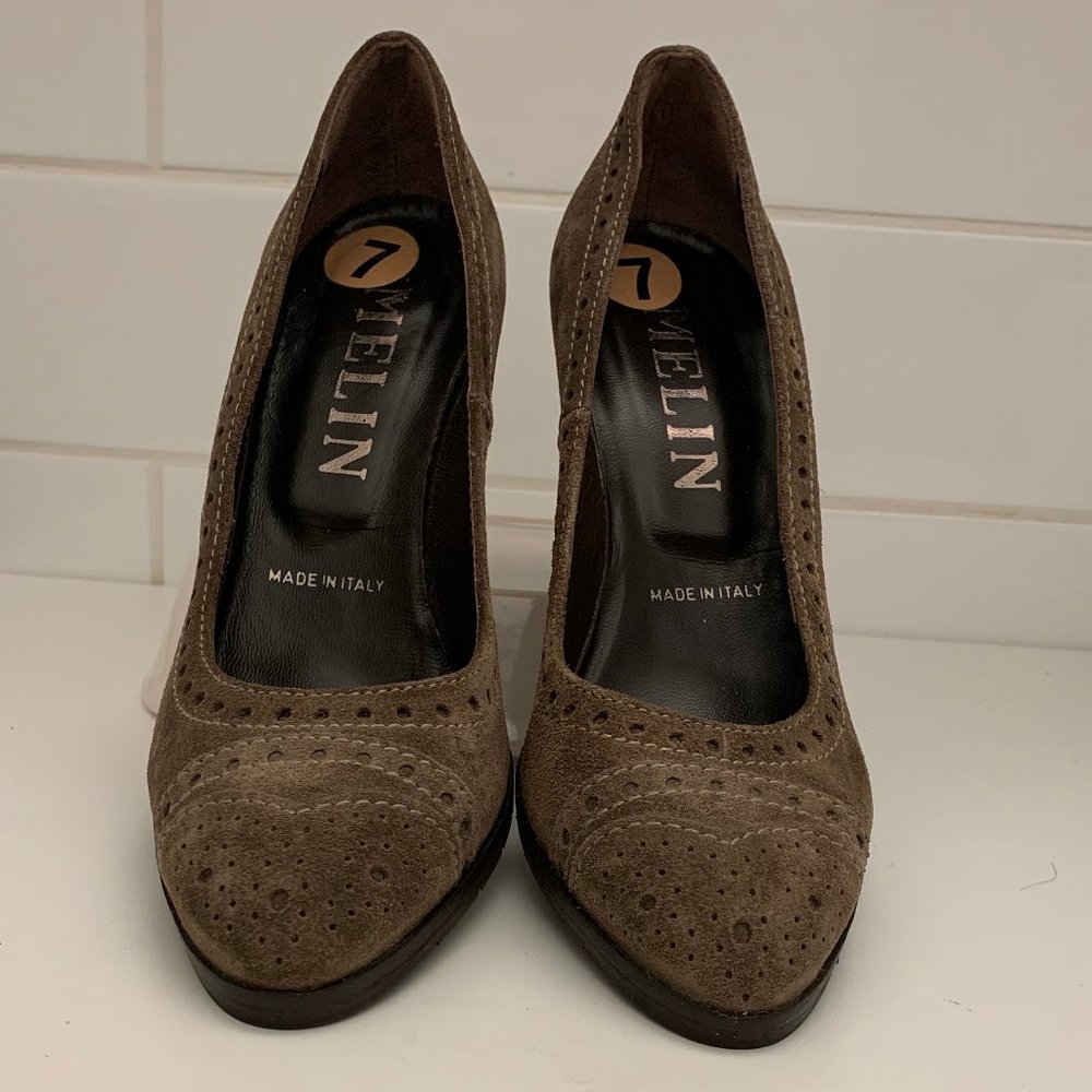 NWT - Melin Olive Green Suede Italian Leather Women's Heels Size 7